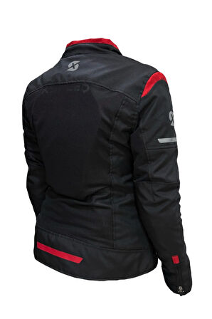 Luna Yazlık Fileli Korumalı Kadın Motosiklet Montu Yeni Sezon Siyah Kırmızı