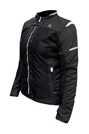 Luna Yazlık Fileli Korumalı Kadın Motosiklet Montu Yeni Sezon Siyah Beyaz