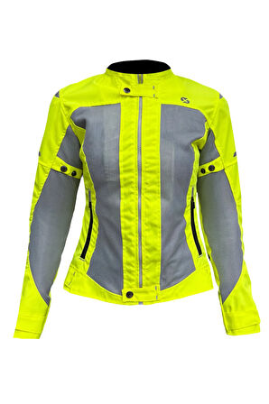 Luna Yazlık Fileli Korumalı Kadın Motosiklet Montu Yeni Sezon Neon Gri