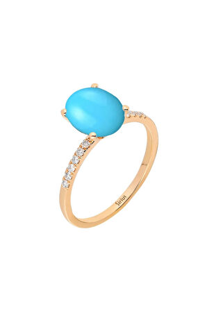 Pırlanta Ve Turkuaz Taşlı Yüzük