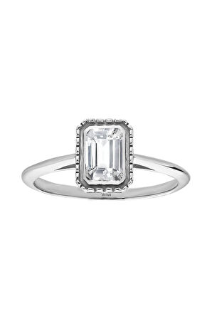 Emerald Kesim Beyaz Topaz Tektaş Yüzük