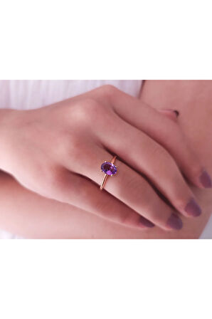 Oval Ametist Taşlı Esila Yüzük 0602R0052