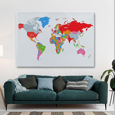 Harita Sepeti Dünya Haritası Dekoratif Kanvas Tablo 1102