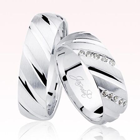 Beyaz Şeritli Taşlı Bombeli Altın Alyans 1103-1