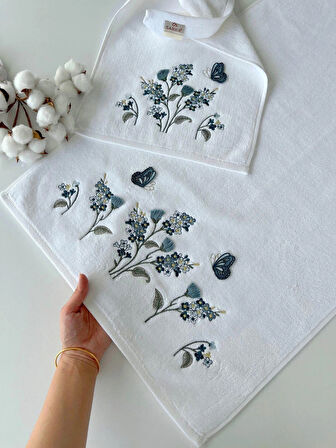 SARRA KADİFE 3D NAKIŞLI ANALI KIZLI 2'Lİ TAKIM - GELİNCİK-PETROL