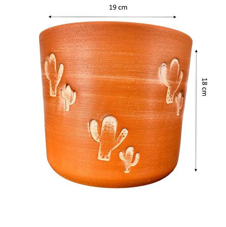 Ev Dekorasyon Aksesuar Kaktüs Desenli Toprak Saksı Saksılık Salon Çiçeklik - 19 CM