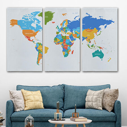 Harita Sepeti Dünya Haritası Dekoratif Kanvas Tablo 1103