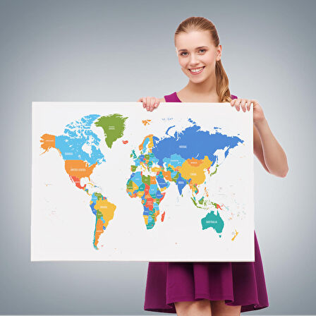 Harita Sepeti Dünya Haritası Dekoratif Kanvas Tablo 1103