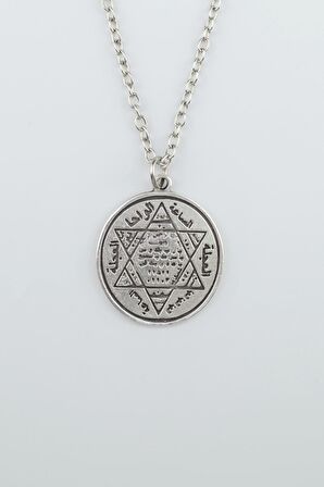 Hz. Süleyman Mühür Erkek Kadın Kolye Antik Gümüş Kaplama - 60 cm Düz Zincir