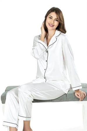 Ekru İkili Saten Gecelik Pijama Takımı 7647
