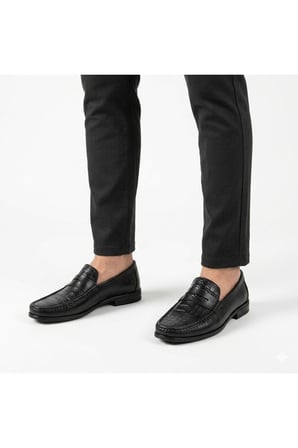 HAKİKİ DERİ SİYAH GÜNLÜK KLASİK KISA TOPUKLU LOAFER YENİ SEZON ERKEK AYAKKABI 110420262251