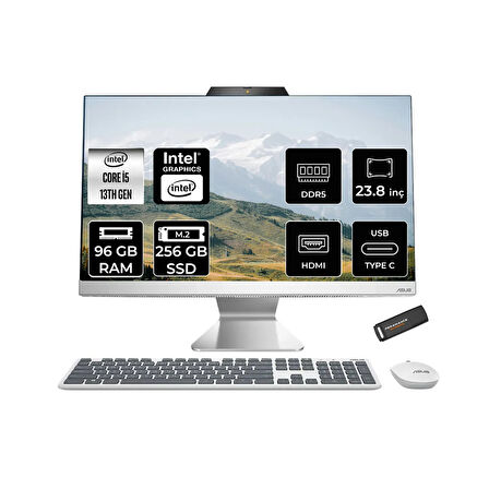 ASUS A3402WVAK i5 1335U 96GB DDR5 256GB SSD Intel Graphics 23.8" FHD FDOS Beyaz All in One & PER4