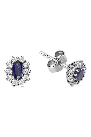 Pırlanta ve Oval Safir Taşlı Anturaj Küpe