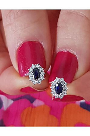 Pırlanta ve Oval Safir Taşlı Anturaj Küpe