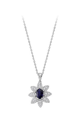 Pırlanta ve Oval Safir Taşlı Kolye