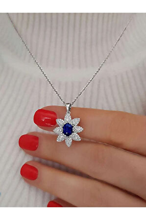 Pırlanta ve Oval Safir Taşlı Kolye