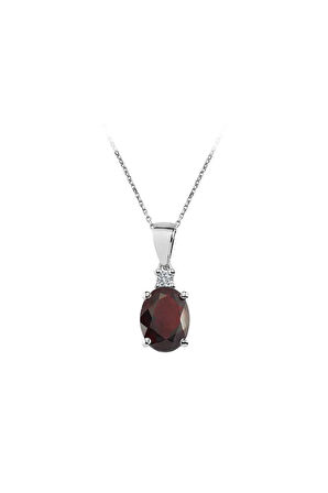 Kadın Pırlanta Ve Oval Garnet Taşlı Kolye