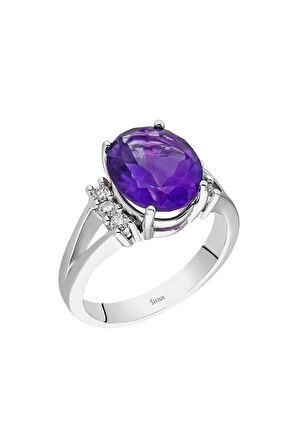 Büyük Ametist Ve Pırlanta Taşlı Yüzük