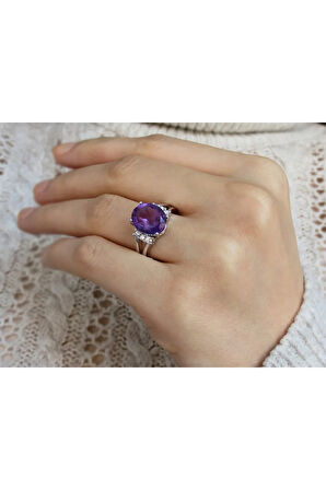 Büyük Ametist Ve Pırlanta Taşlı Yüzük