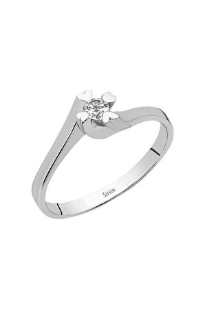 F Renk 0,08 Karat Pırlanta Kalpli Tektaş Yüzük