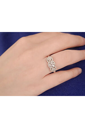 Pırlanta Taşlı Çiçek Tria Yüzük