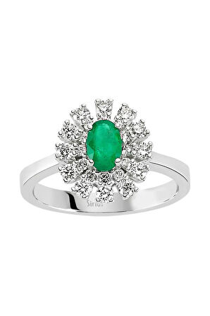 Zümrüt Taşlı Pırlanta Anturaj Yüzük