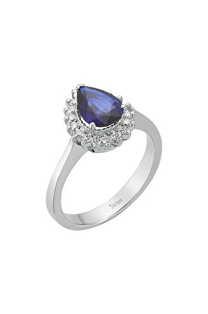 Pırlanta Ve Damla Safir Taşlı Anturaj Yüzük