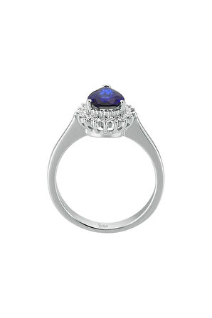 Pırlanta Ve Damla Safir Taşlı Anturaj Yüzük