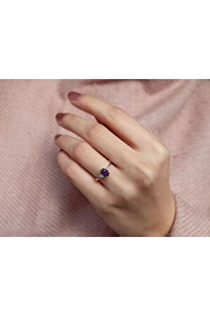 Pırlanta Ve Oval Ametist Taşlı Yüzük