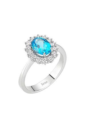Pırlanta Ve Oval Mavi Topaz Taşlı Anturaj Yüzük