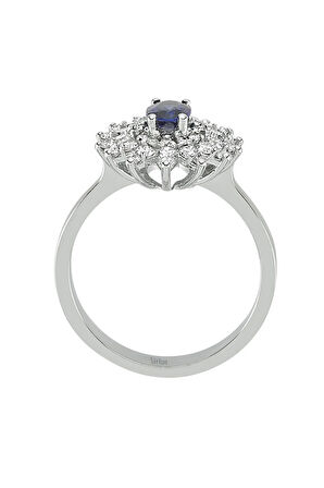 Pırlanta ve Oval Safir Taşlı Anturaj Yüzük