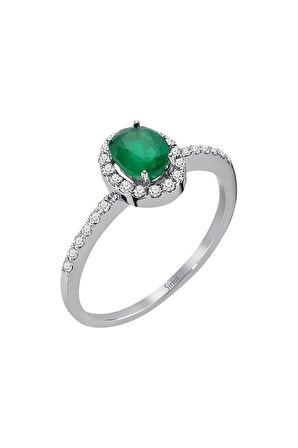 Pırlanta Ve Oval Zümrüt Taşlı Yüzük