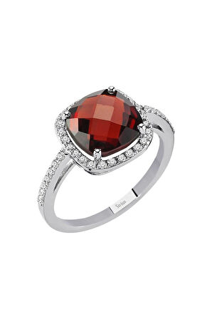 Pırlanta Ve Yastık Kesim Garnet Taşlı Yüzük