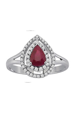 Çift Sıra Pırlanta Ve Damla Yakut Taşlı Yüzük