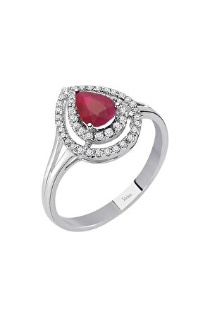 Çift Sıra Pırlanta Ve Damla Yakut Taşlı Yüzük