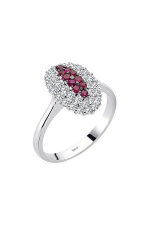 Yakut ve Çift Sıra Pırlanta Taşlı Anturaj Yüzük