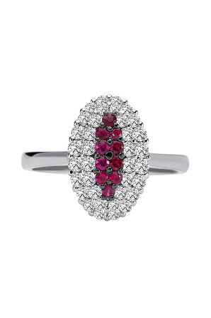 Yakut ve Çift Sıra Pırlanta Taşlı Anturaj Yüzük