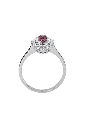 Yakut ve Çift Sıra Pırlanta Taşlı Anturaj Yüzük