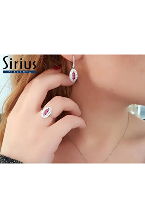 Yakut ve Çift Sıra Pırlanta Taşlı Anturaj Yüzük