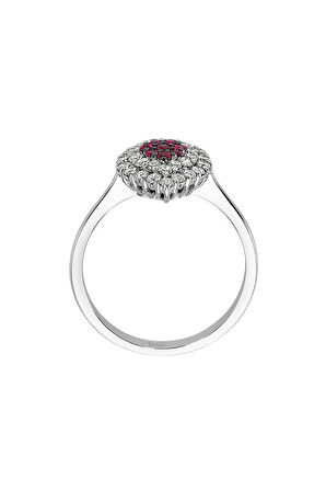 Yakut ve Çift Sıra Pırlanta Taşlı Anturaj Yüzük