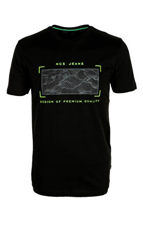 Erkek Tişört Bisiklet Yaka Siyah %100 Pamuk Slim Fit Baskılı T-shirt NCS JEANS 1104