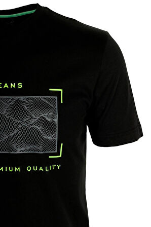 Erkek Tişört Bisiklet Yaka Siyah %100 Pamuk Slim Fit Baskılı T-shirt NCS JEANS 1104