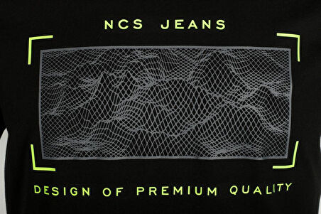 Erkek Tişört Bisiklet Yaka Siyah %100 Pamuk Slim Fit Baskılı T-shirt NCS JEANS 1104