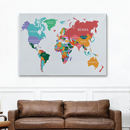 Harita Sepeti Dünya Haritası Dekoratif Kanvas Tablo 1104