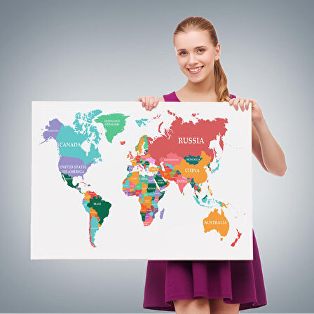 Harita Sepeti Dünya Haritası Dekoratif Kanvas Tablo 1104