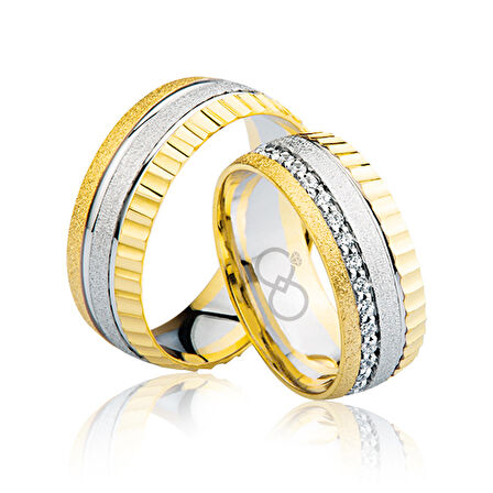 Sarı Beyaz Renkli Altın Alyans - 1105