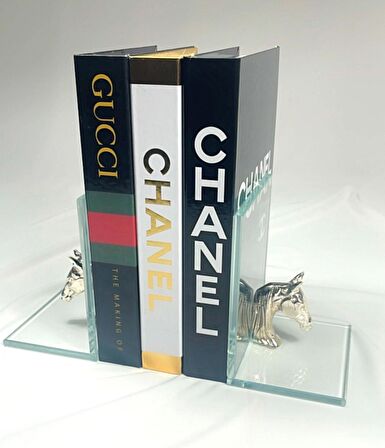 KİTAP TUTUCU ZAMAK AT KAFALI SAF CAM KRİSTAL GÜMÜŞ