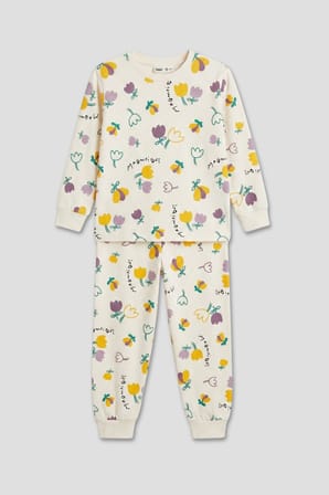 Magnifi Ove Yazılı Lale Baskılı Kız Çocuk Pijama Takımı 