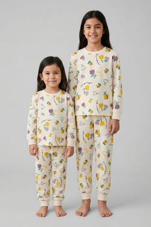 Magnifi Ove Yazılı Lale Baskılı Kız Çocuk Pijama Takımı 