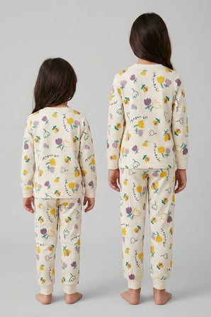 Magnifi Ove Yazılı Lale Baskılı Kız Çocuk Pijama Takımı 